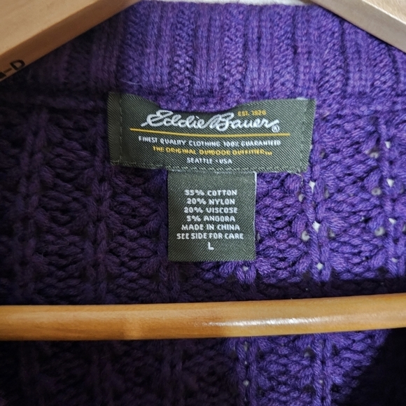 Eddie Bauer Deep Purple Chunky Knit Cardigan Size Large - Picture 5 of 6